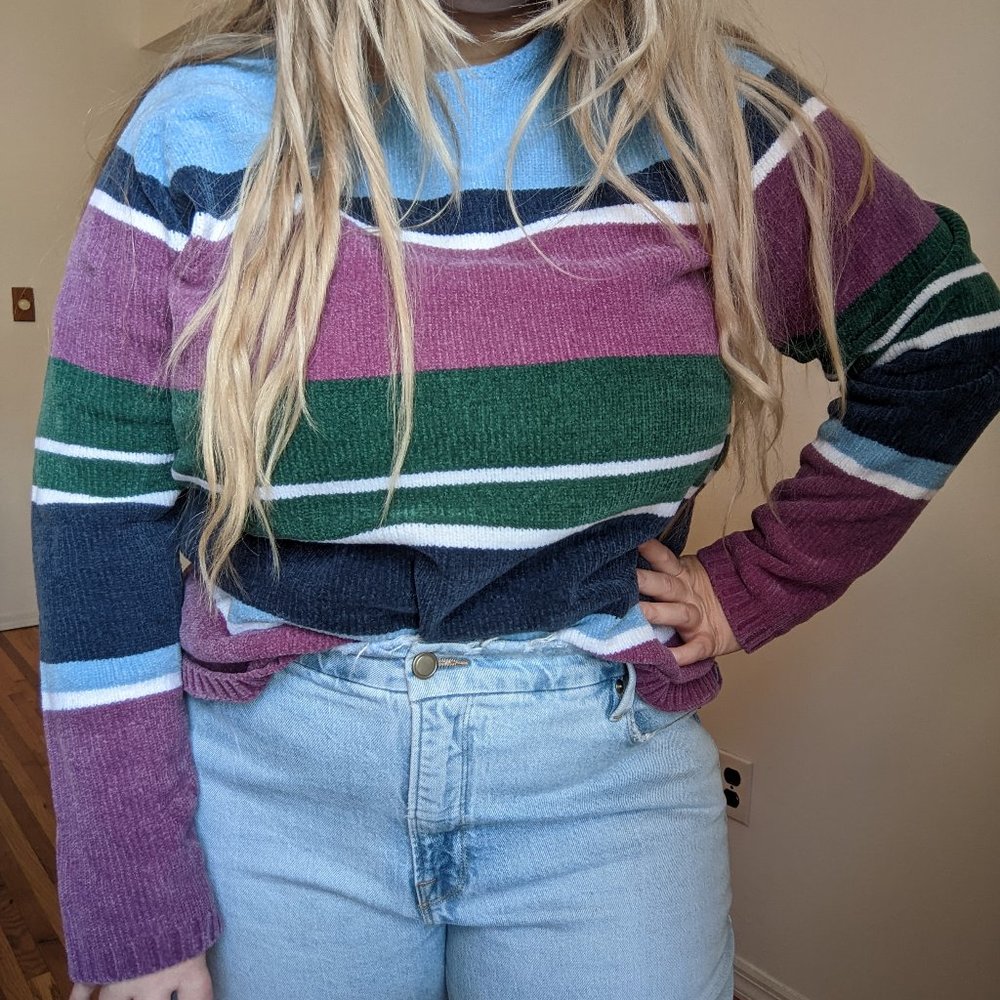 Vintage 90s Chenille Striped Sweater